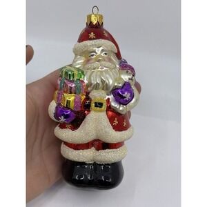 Vintage Blown Glass Christmas Santa Stack Presents Ornament Holiday